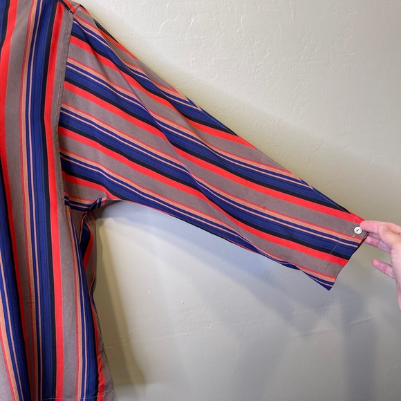 LC | VTG Retro Disco Dolaman Long Sleeve Allover Stripe Button Front Blouse - Picture 11 of 17